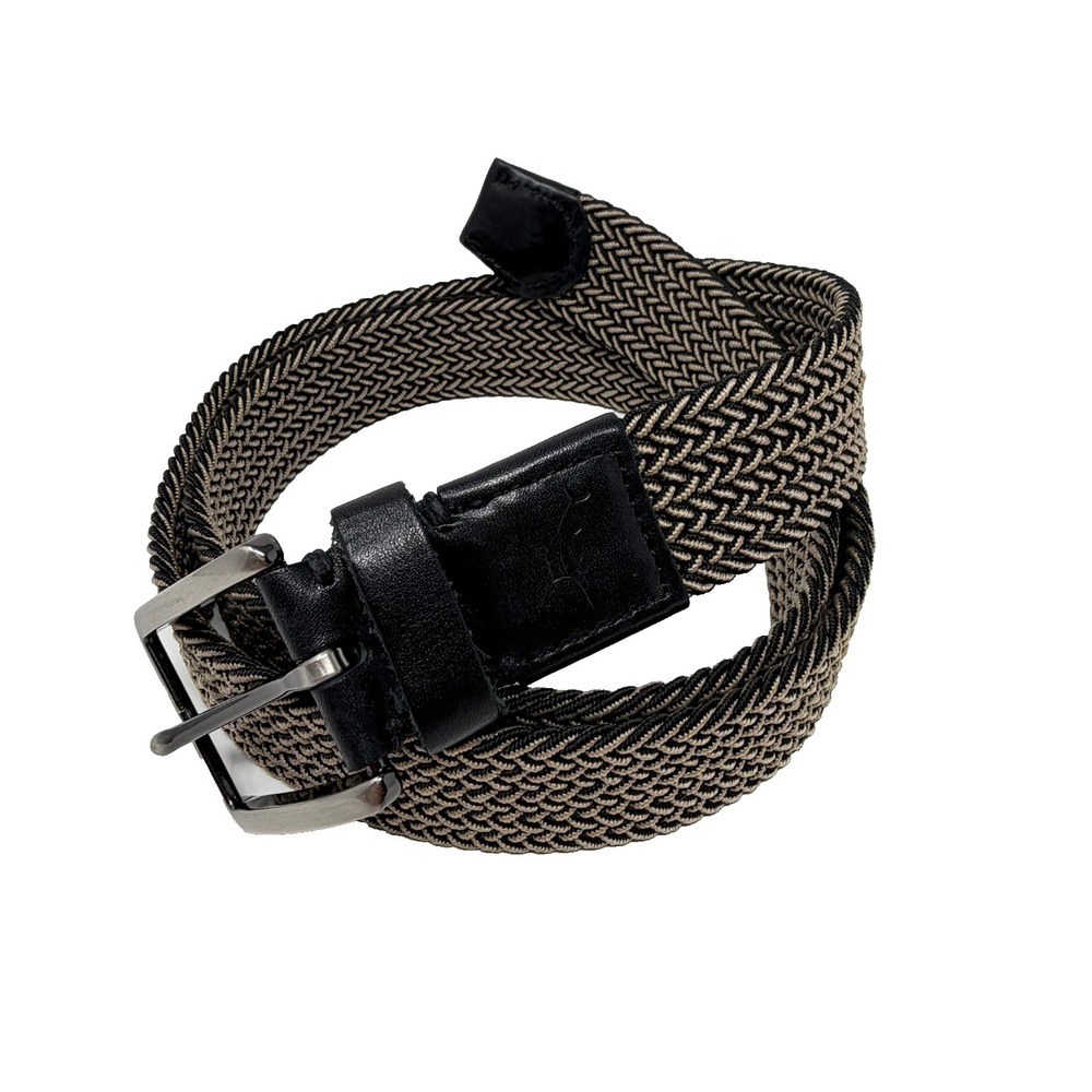 Tommy Bahama Braided Stretch Men's Belt Leather Trim‎ Black Tan L/XL